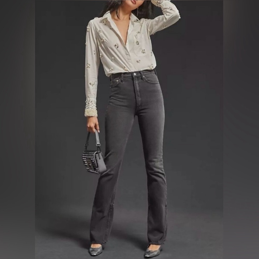 MOTHER DENIM Snacks! High Rise Wedge Slit Heel Jeans